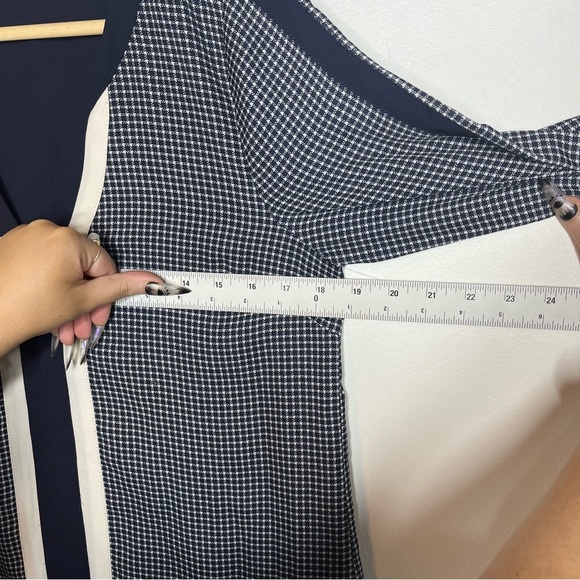 Skies are Navy Blue Blue&White printed shift dress SIZE XS boho office casual - Picture 3 of 4